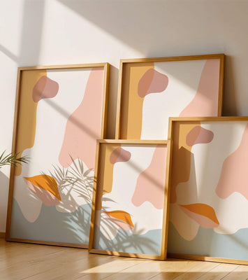 Abstract art with pastel color shapes on white background