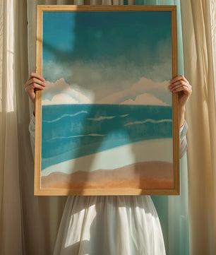 Calming Ocean Shoreline with Blue Sky and Gentle Waves