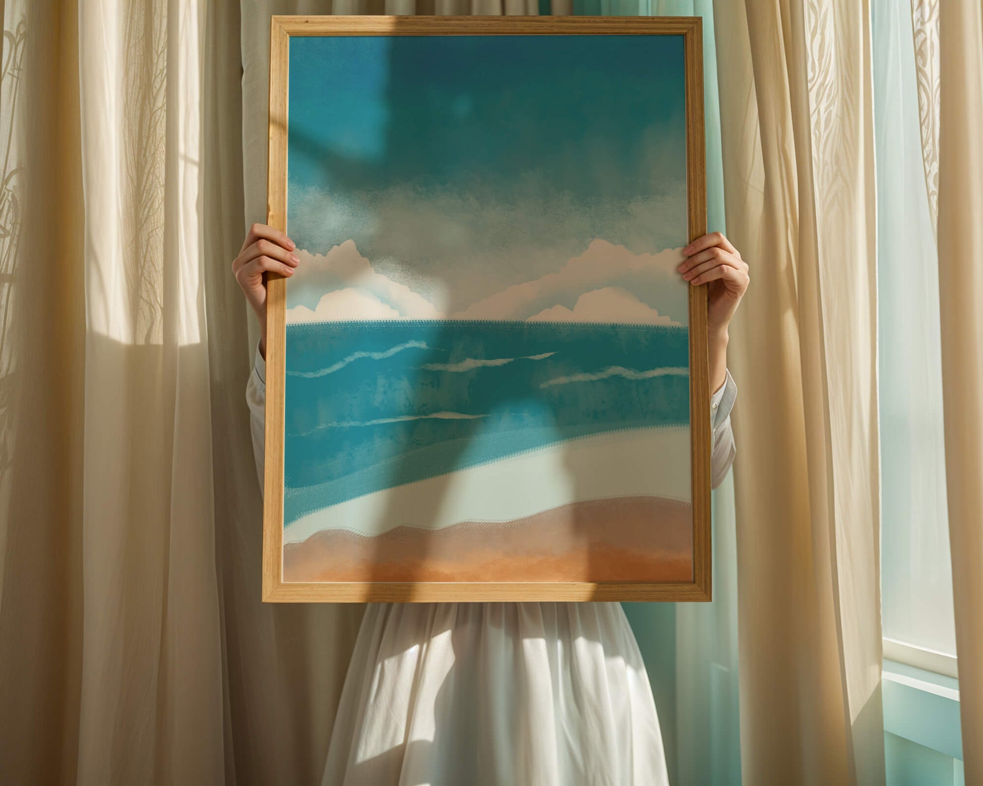 Calming Ocean Shoreline with Blue Sky and Gentle Waves