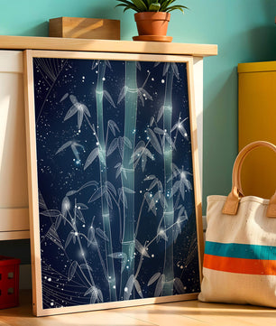 Illustration Of Bamboo With Snowfall In A Night Sky - Mi tienda