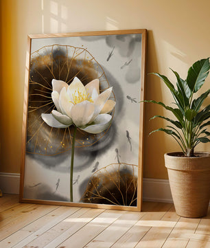 Illustration of a lotus flower with golden accents