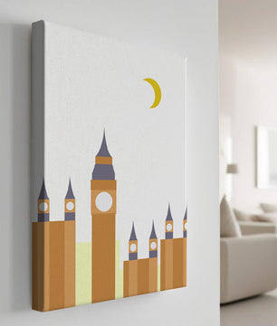 Ilustración minimalista de un icónico reloj con luna creciente