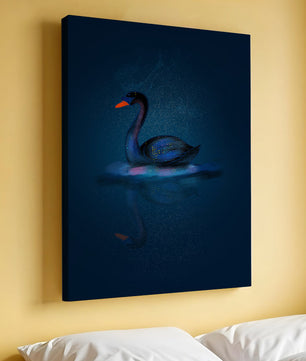 Majestic Black Swan Under Starry Night Sky with Golden Accents - Mi tienda