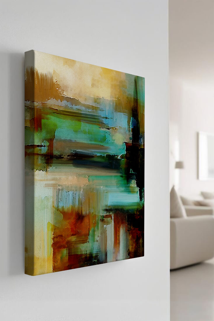 Abstract Expressionist Colorful Landscape with Earthy and Aqua Tones