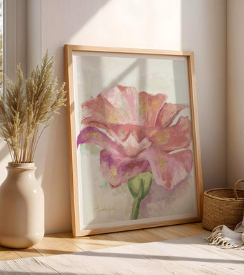 Beautiful pink flower painting with golden accents
