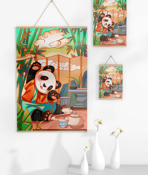 Cheerful Panda Having Tea in a Bamboo Garden - Mi tienda