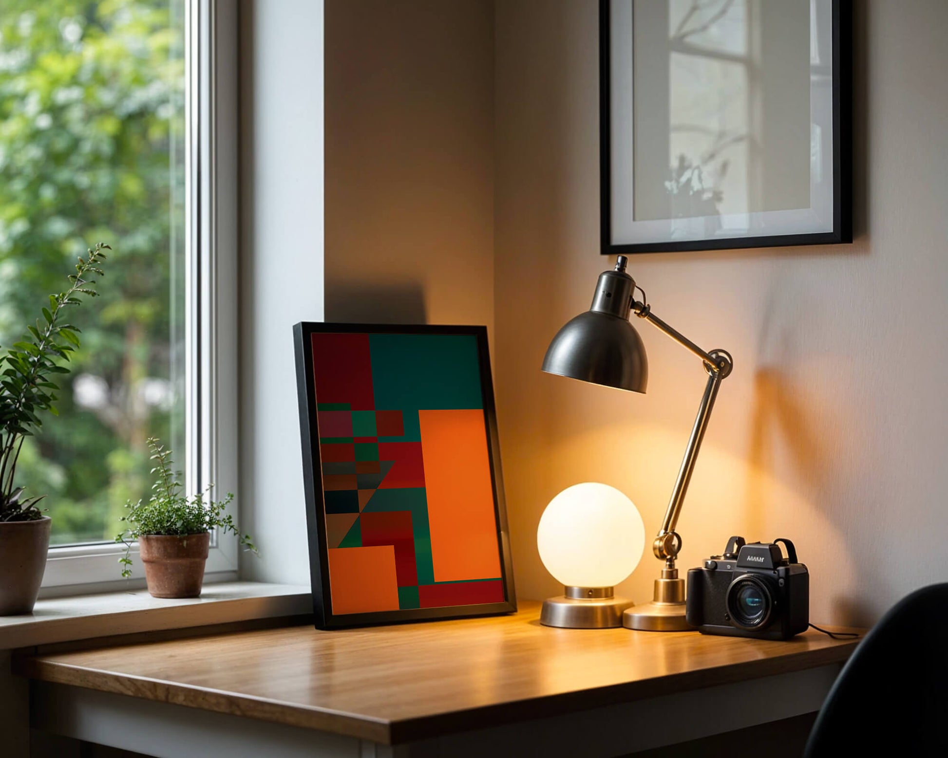 Colorful geometric abstract design with bold blocks and tones