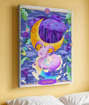 Colorful Capricorn zodiac illustration with fantasy elements