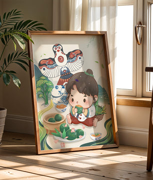 Charmante illustration d’un enfant savourant un plat traditionnel
