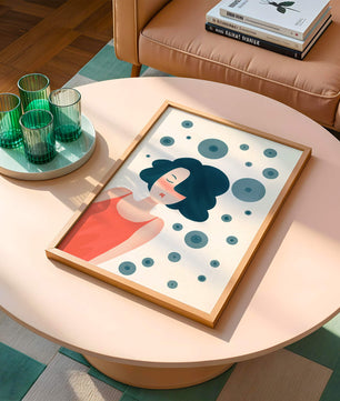 Dreamy Female Portrait with Abstract Circles in Modern Art Style - Mi tienda