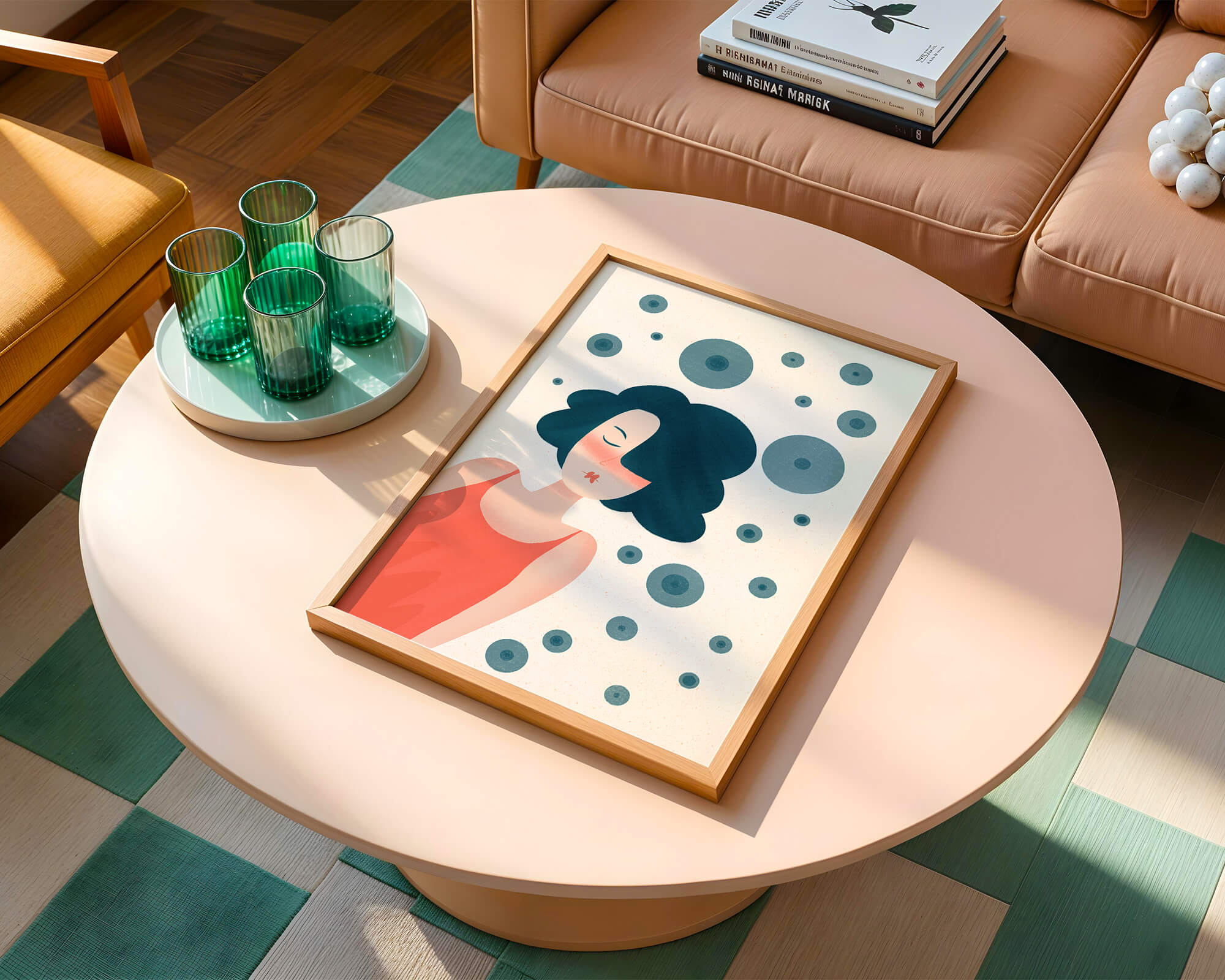 Dreamy Female Portrait with Abstract Circles in Modern Art Style - Mi tienda