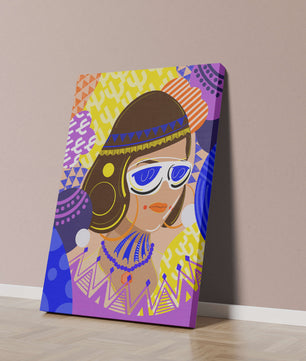 Portrait abstrait coloré avec des motifs géométriques vibrants