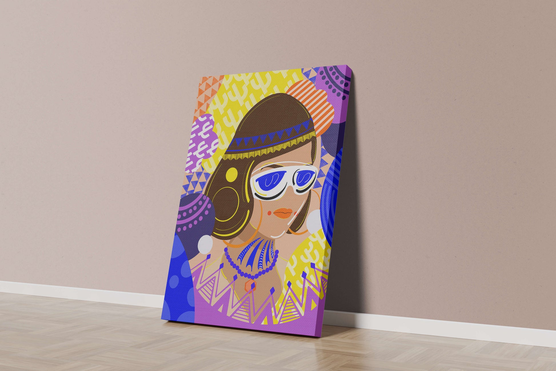 Portrait abstrait coloré avec des motifs géométriques vibrants