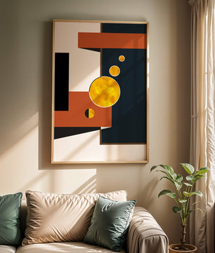 Abstract geometric artwork with golden circles and bold shapes - Mi tienda