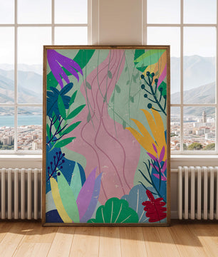 Abstract Botanic Composition with Vibrant Leaves and Shapes