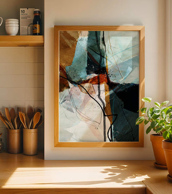 Abstract watercolor artwork with dynamic lines and colors