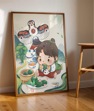 Charmante illustration d’un enfant savourant un plat traditionnel