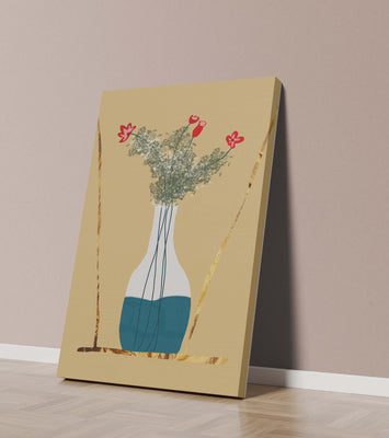 Vase with Red Flowers and Golden Accents
