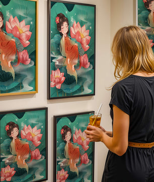 Charmante illustration d'une fille se reposant parmi des fleurs de lotus