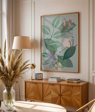 Floral botanical pattern with green leaves and delicate flowers
