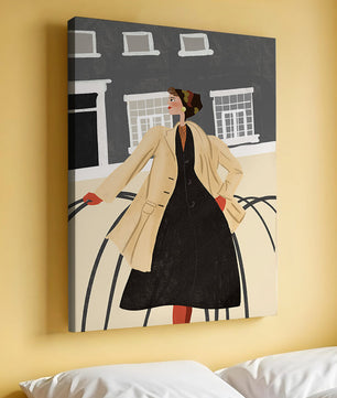 Chic Woman in Vintage Coat Posing Outdoors in Urban Setting