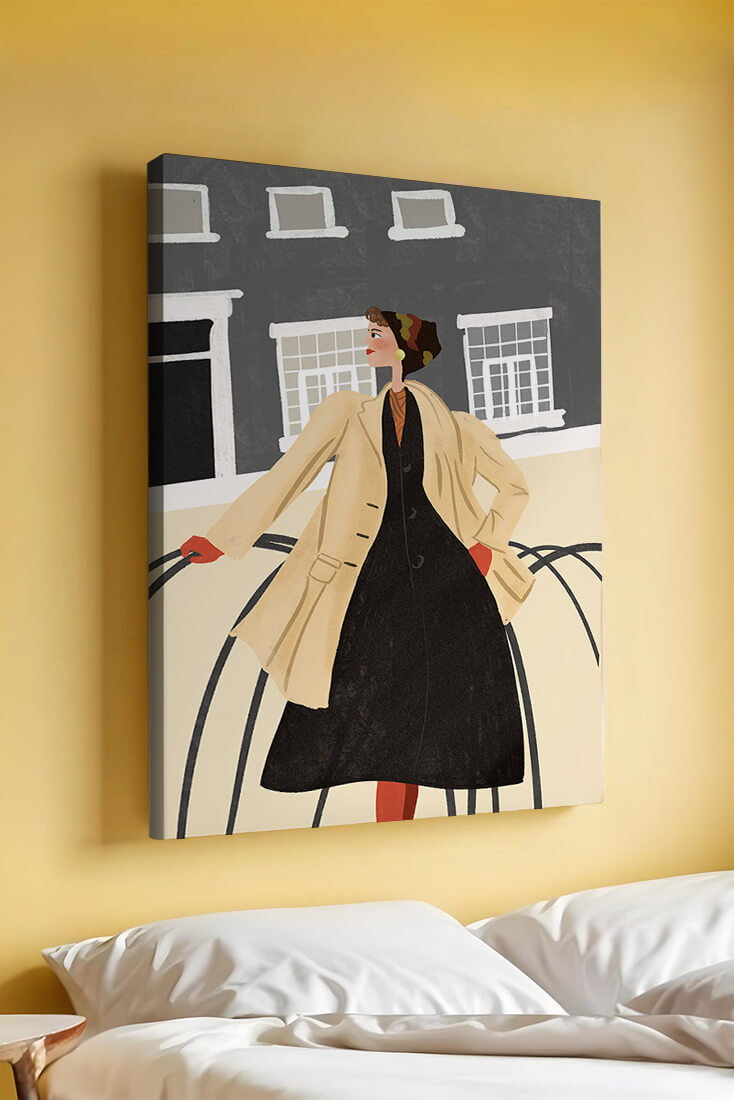 Chic Woman in Vintage Coat Posing Outdoors in Urban Setting