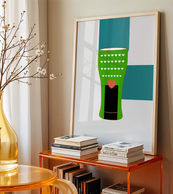 Green vase with heart pattern and minimalistic design