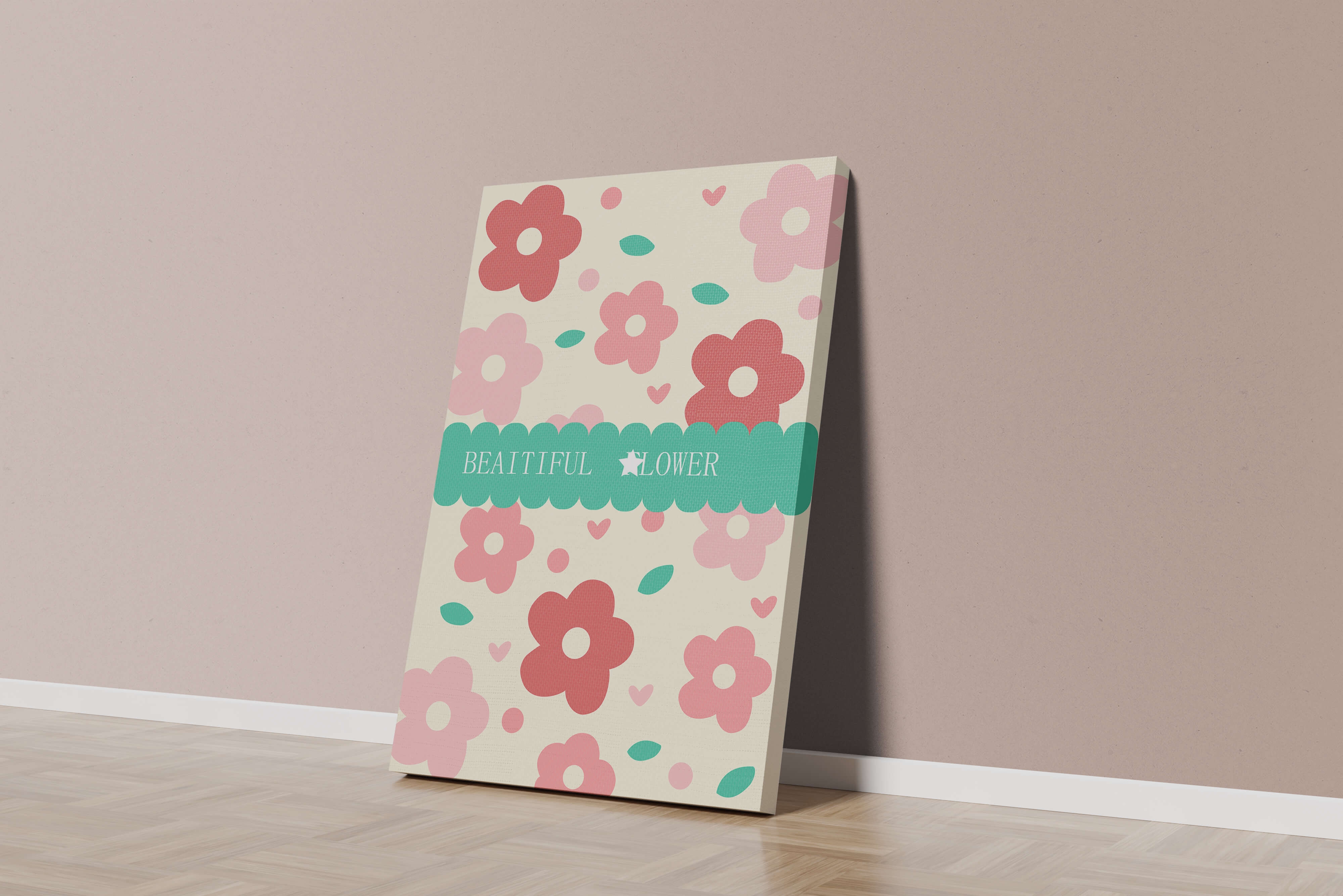 Floral pattern with retro color design and decorative text