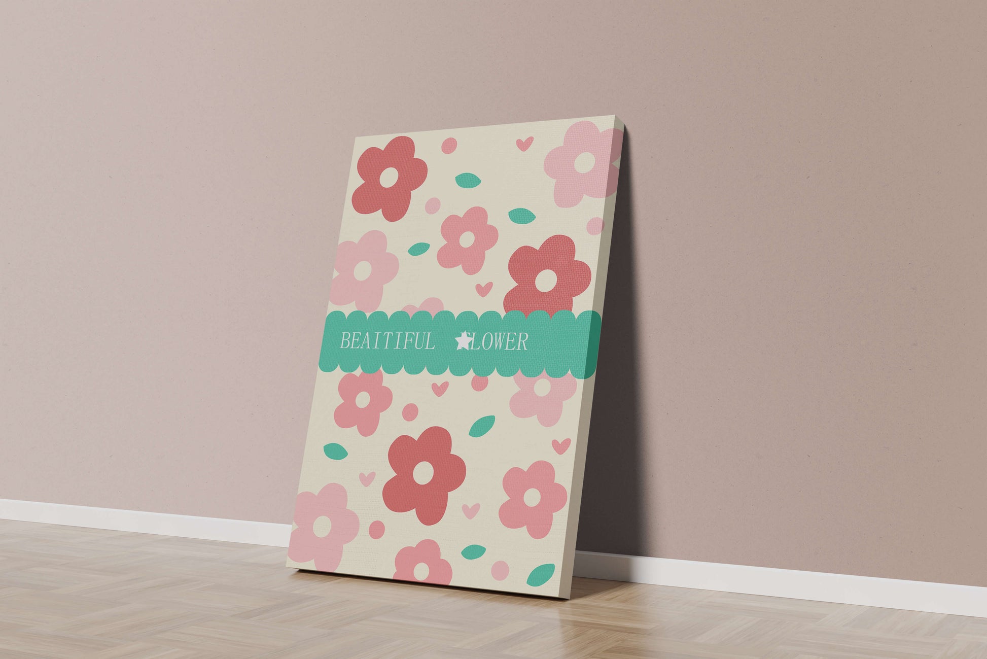 Floral pattern with retro color design and decorative text