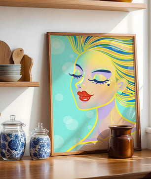 Portrait abstrait coloré d'une femme aux yeux fermés