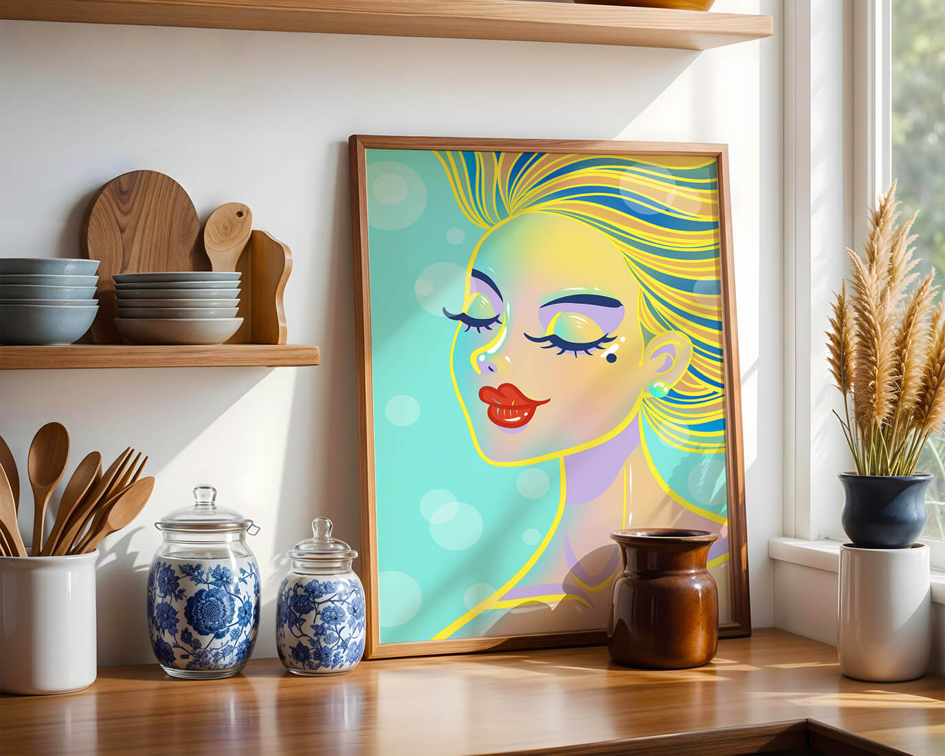 Colorful abstract portrait of a woman with closed eyes