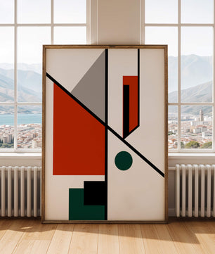 Geometric Abstract Art with Red and Green Accents