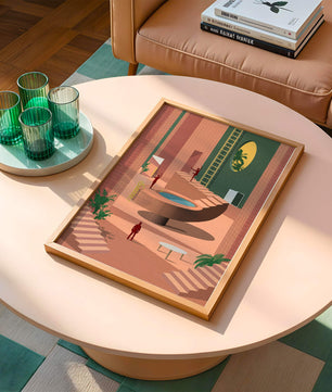 Modernes architektonisches Interieur mit geometrischem Design und Grün