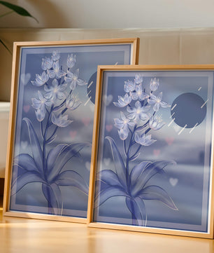 Delicate blue floral illustration with stylish geometric elements