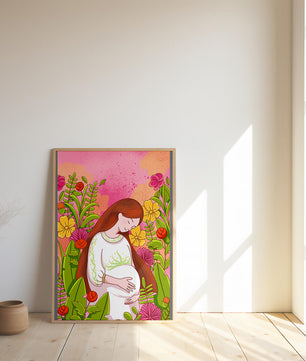 Pregnant Woman Amidst Vibrant Flowers