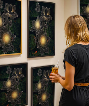 Beautiful lotus flowers with glow effect and koi fish - Mi tienda