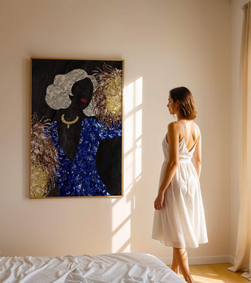 Abstract art with colorful foil textures and silhouette