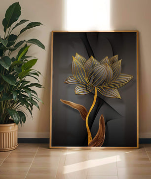 Golden Lotus Flower On Abstract Grey Background - Mi tienda