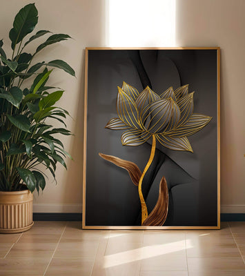 Golden Lotus Flower On Abstract Grey Background