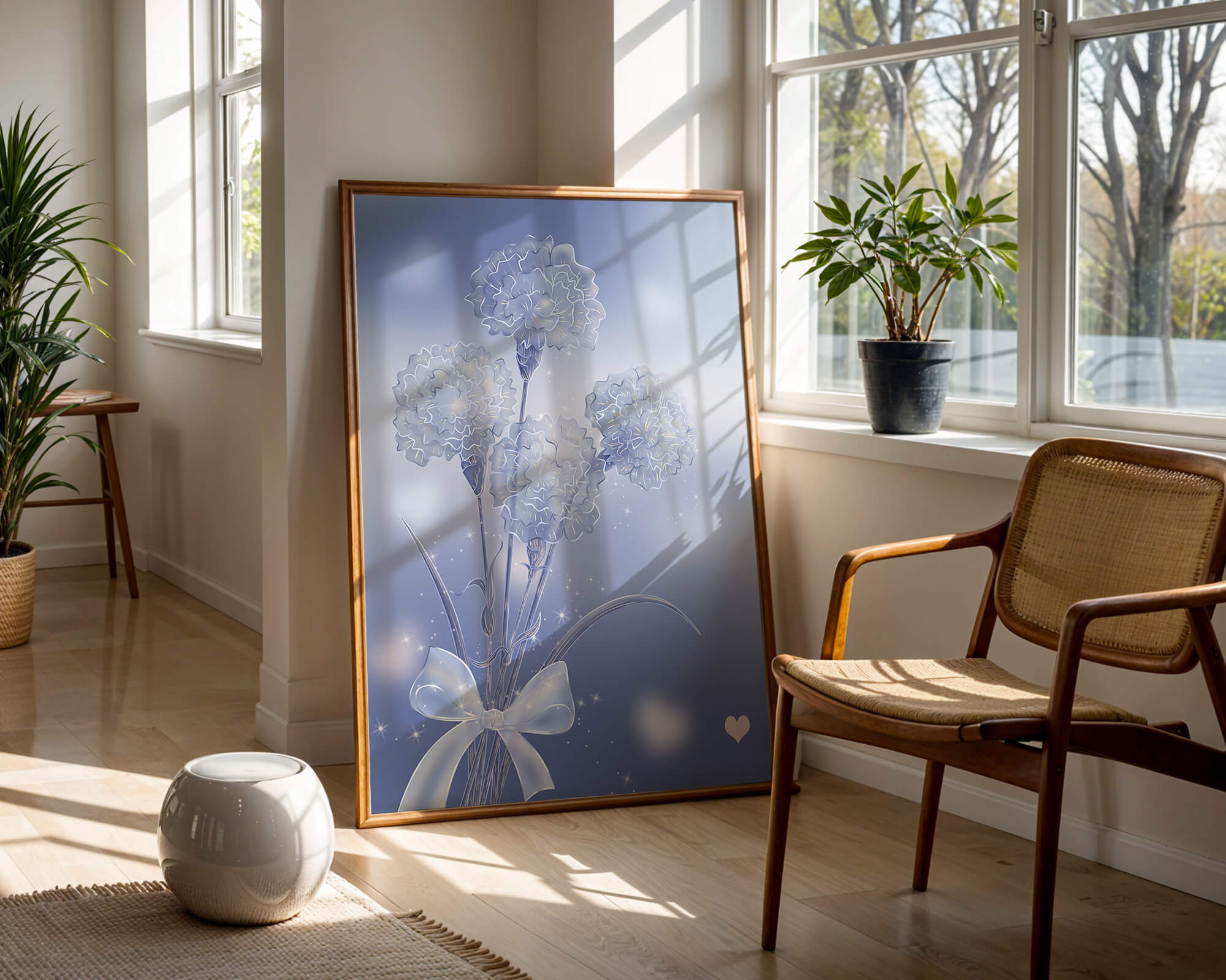 Carnations With Sparkles And Ribbon On Blue Background - Mi tienda