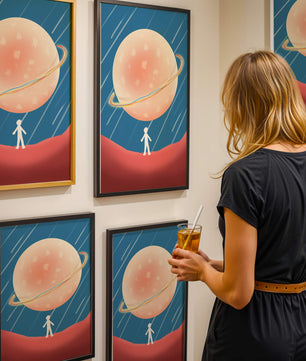 Illustration Of A Large Planet Against A Stardust Background With A Small Figure In The Foreground
