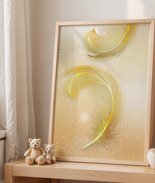 Elegant golden feather design with shimmering background