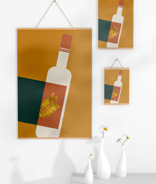 Modern Abstract Wine Bottle With Golden Leaf Design - Mi tienda