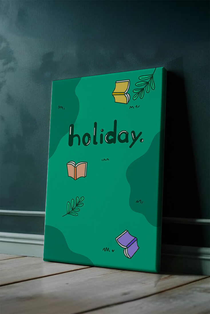 Colorful holiday-themed design with books and leaves