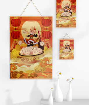 Charming festive fantasy illustration featuring lanterns and playful characters