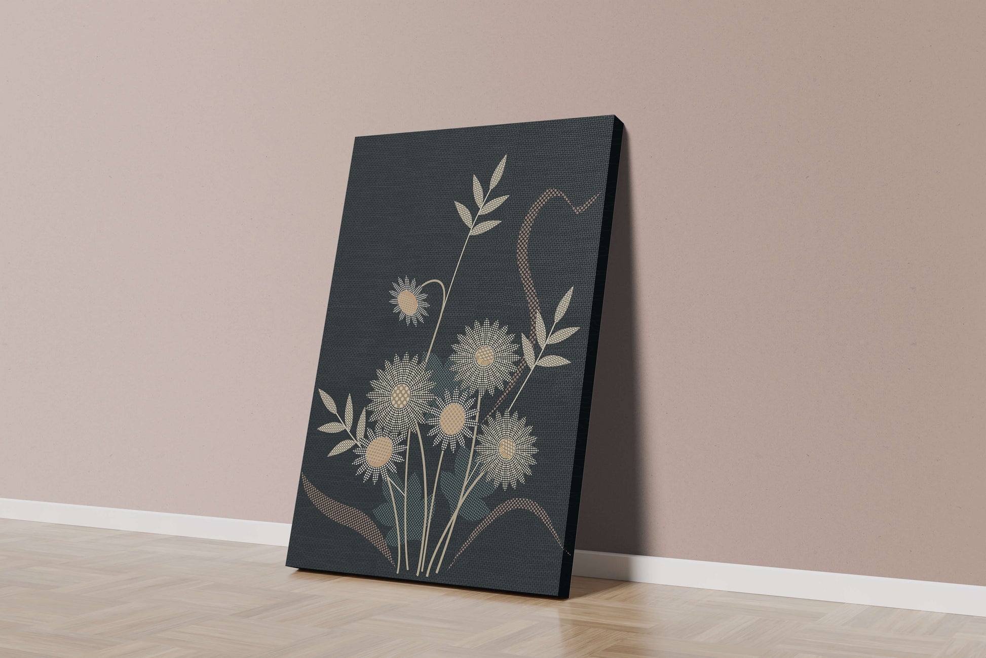 Abstract floral design with intricate patterns on dark background