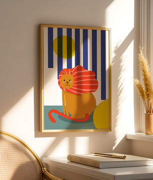 Colorful abstract lion illustration with vibrant stripes