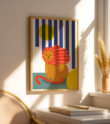 Colorful abstract lion illustration with vibrant stripes