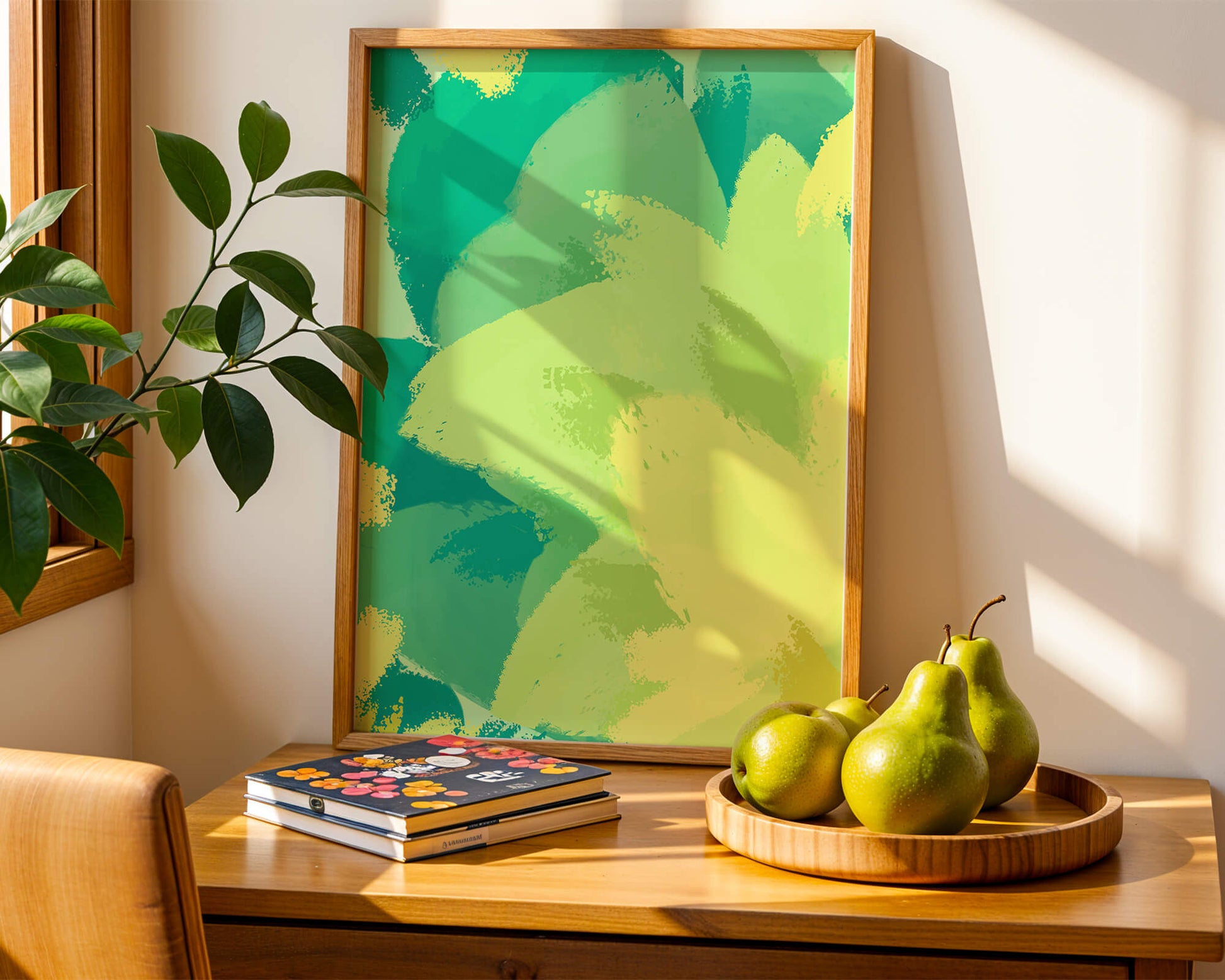 Abstract green and yellow brushstroke painting