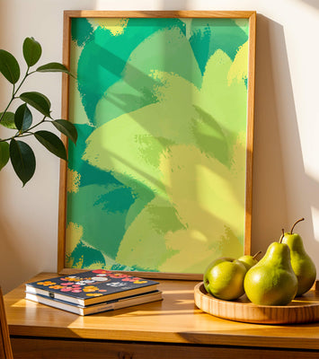 Abstract green and yellow brushstroke painting